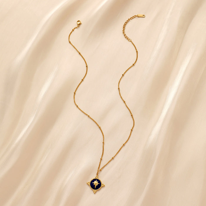 Wholesale Stainless Steel Retro Coin Shield Drip Oil Star Short Necklace