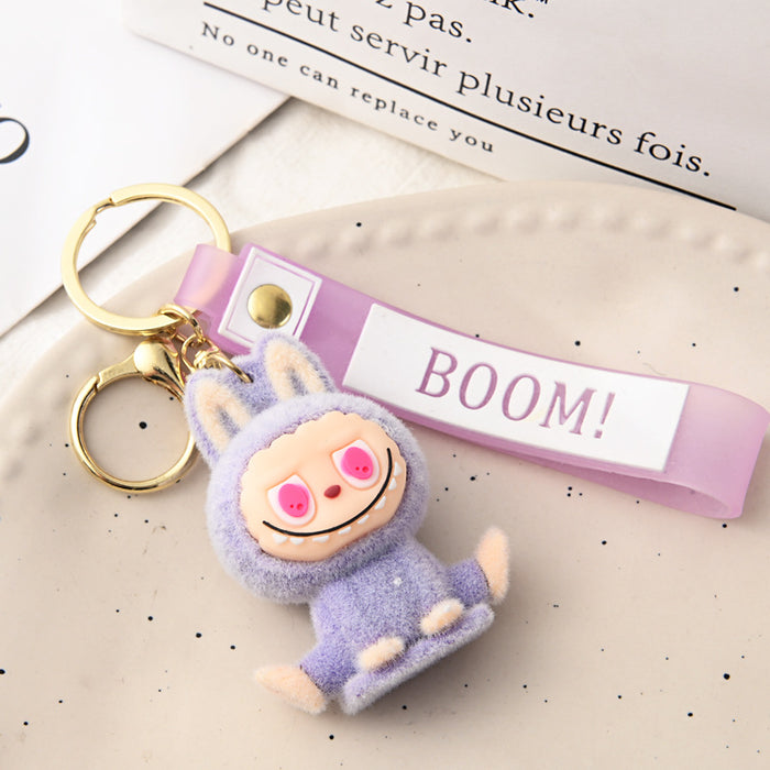 Wholesale Flocking Yoga Little Monster Keychain Small Pendant Cartoon Cute Doll Keychain Small Gift