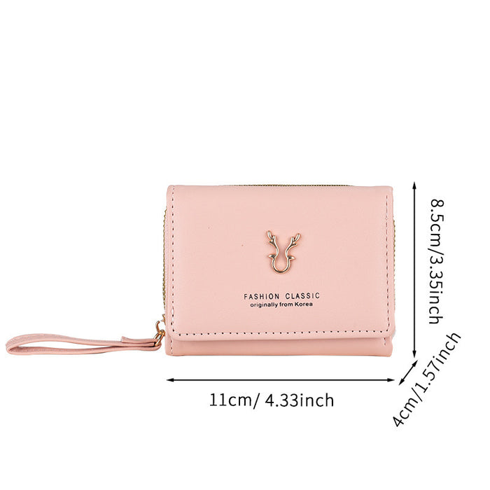 Wholesale PU Trifold Wallet for Women - Khaki Zipper Card Holder Coin Purse Fashion Accessory MOQ≥3