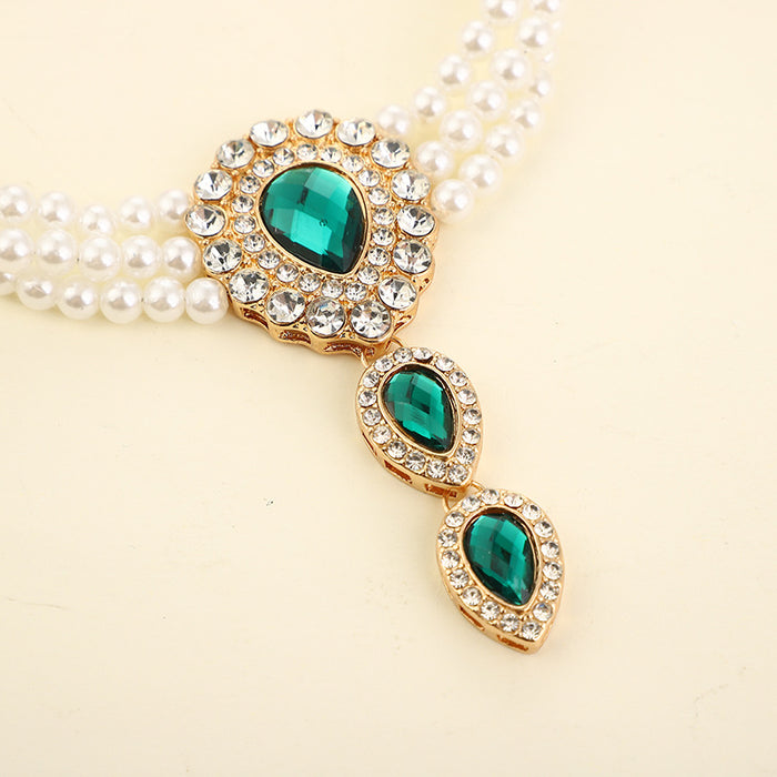 Wholesale Exaggerated design, pearl studded diamond water droplet bracelet, ring, one-piece bracelet, high-end necklace