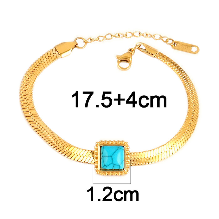 Wholesale Vintage stainless steel natural stone pendant bracelet,  simple and multi-element turquoise bracelet