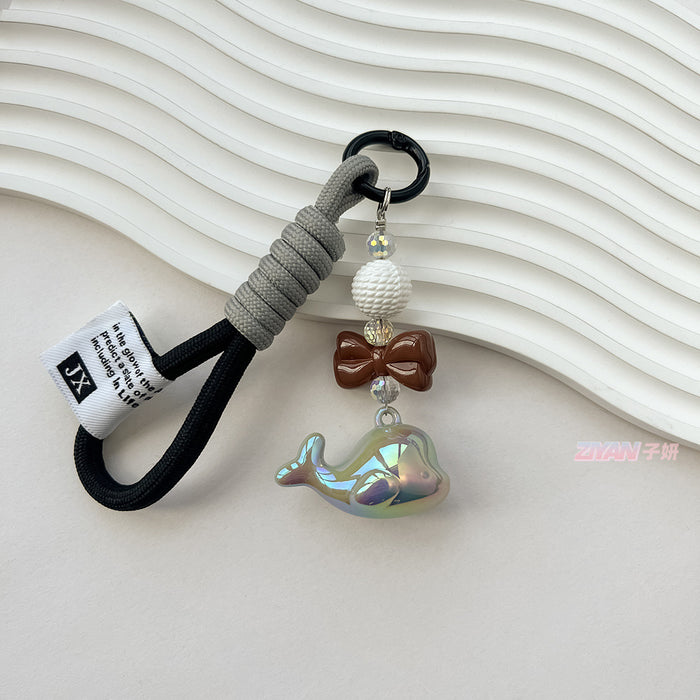 Wholesale Acrylic Solid color whale pendant woven cloth rope keychain hanging rope