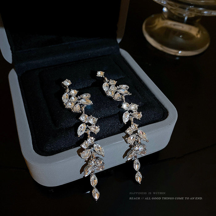 Wholesale Wheat ear long tassel full diamond earrings female