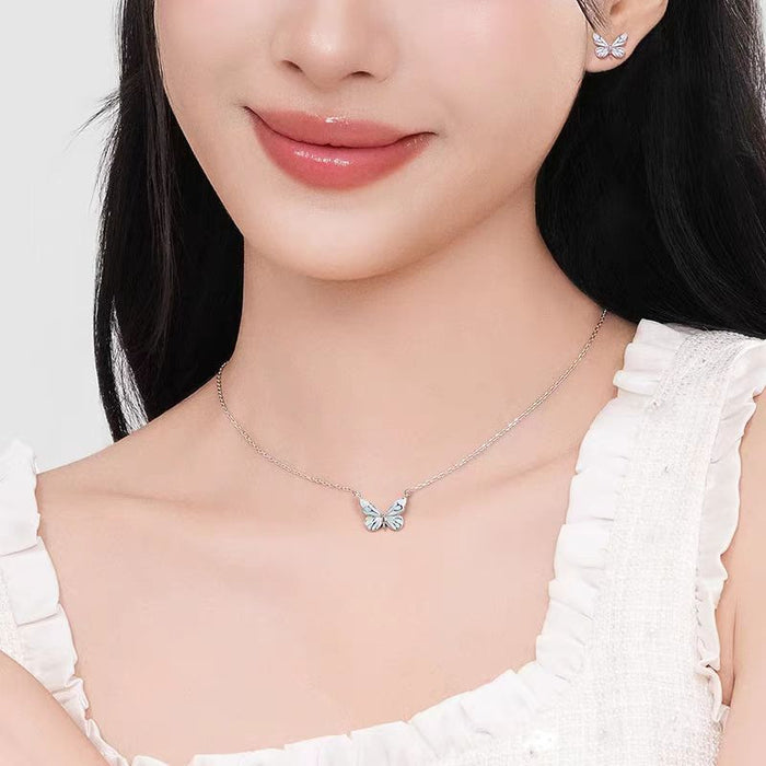 Wholesale Butterfly Light Necklace Women's Blue Luminous Clavicle Chain