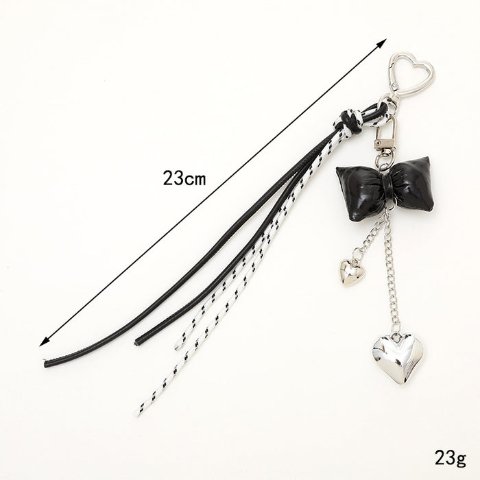 Wholesale Leather bow heart pendant luggage keychain lanyard accessories single buckle tassel pendant accessories