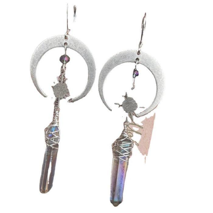 Wholesale Earrings Alloy Vintage Star Moon Combination Crystal Pillar MOQ≥2 JDC-ES-AMing005