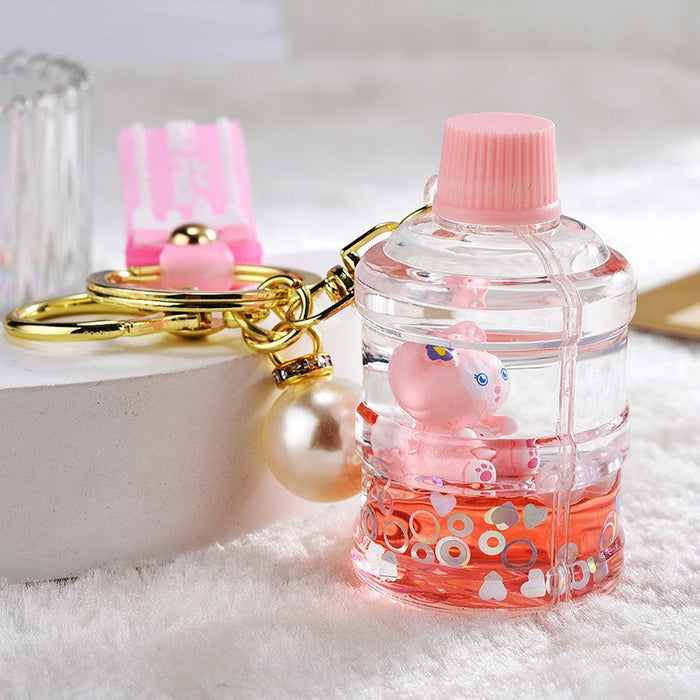 Wholesale Quicksand Bottle Cartoon Kitten Keychain