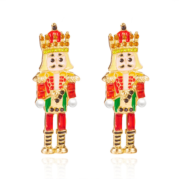 Wholesale Nutcracker Soldier Portrait Earrings Oil Drop Diamond Creative Cartoon Character Earrings