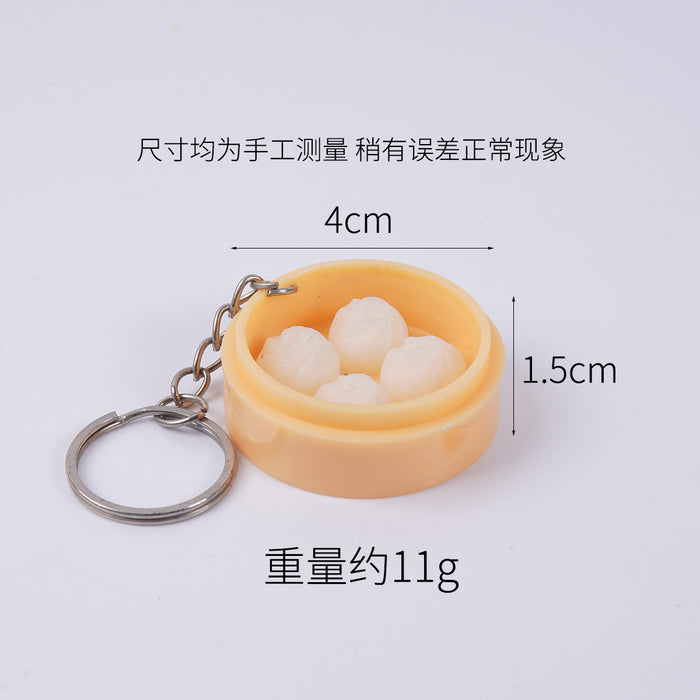 Wholesale Stylish Dim Sum Steamer Basket Keychain PVC Food Charm Car Key Accessory Gift MOQ≥3