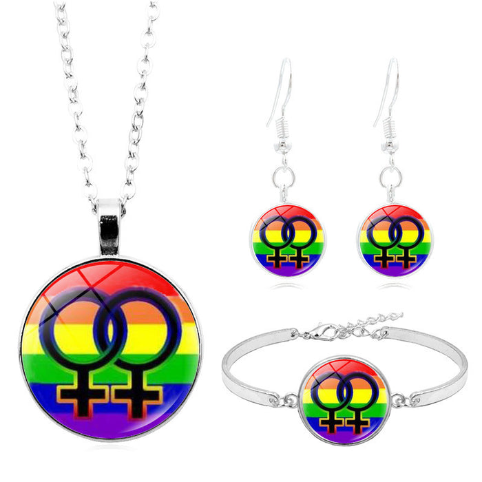 Wholesale Rainbow Color Time Stone Necklace Set JDC-ES-XuS002