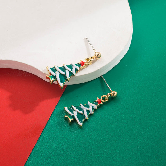 Wholesale Christmas Alloy Drip Oil Earrings - Tree & Gingerbread Man Motif