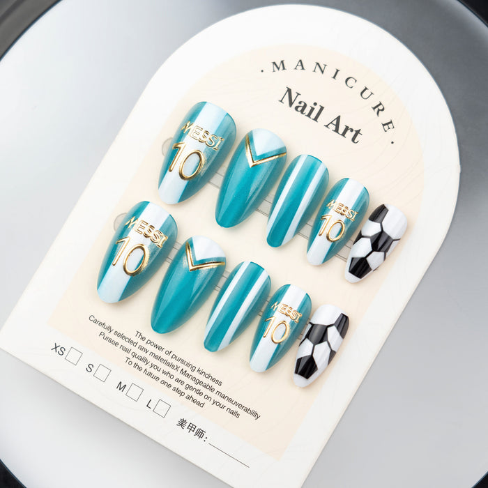 Wholesale World Cup Gold Plated Cat-Eye Football Almond Nail Art Set-24 Pieces