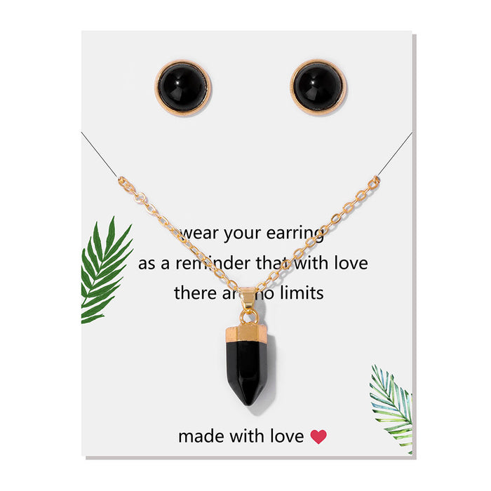 Wholesale Stone bead stud earrings and 18k gold necklace set 2 pieces available in multiple colors