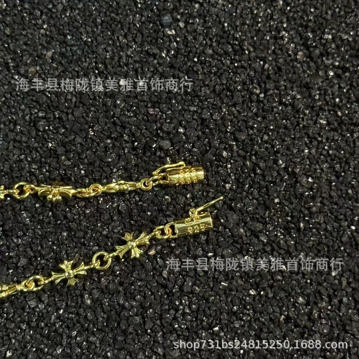 Wholesale Bracelet with cross flower gourd buckle, retro couple thick bracelet, color preserving copper material