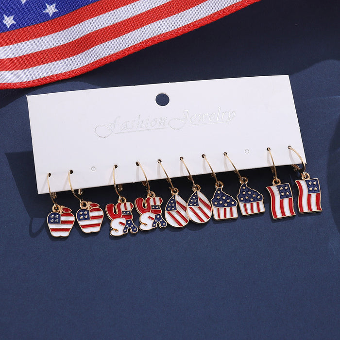 Wholesale Patriotic Drop Pendant Earrings Red White Blue USA Flag Design