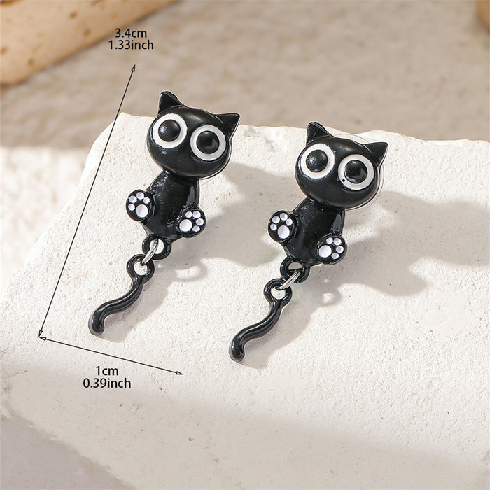 Wholesale Chic Black Cat Earrings - Cute Cartoon Kitten Fashion Jewelry Accessory MOQ≥2