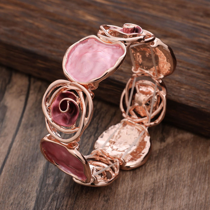 Wholesale Color Painted Oil Rose Elastic Bracelet Geometric Hollow Rose  All-match Bracelet