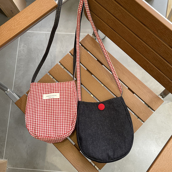 Wholesale Fashionable plaid double-sided back mobile phone crossbody bag, portable large capacity shoulder bag