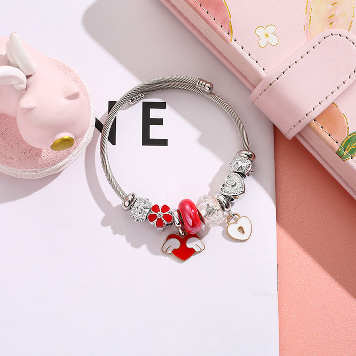Wholesale Stainless Steel Electroplated Angel Wing Pendant Adjustable Bracelet for Women Party Gift Jewelry Accessory