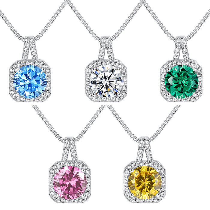 Wholesale Twelve Stars Stone Square Sugar Necklace High-grade Four-claw Square Bag Necklace