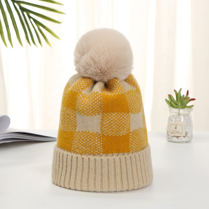 Wholesale Plush Ball Autumn and Winter Plaid Nylon Hat JDC-FH-HXL005