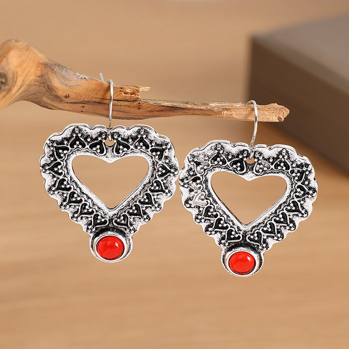 Wholesale Earrings Alloy Retro Ethnic Heart Shaped Lace Hollow Out JDC-ES-Saip102