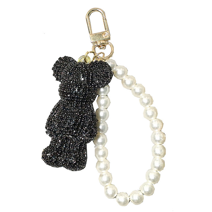 Wholesale Pearl Lanyard Mini Edition Diamond-encrusted Violence Bear Car Keychain Pendant Doll Pendant Accessories Bear Lanyard Women