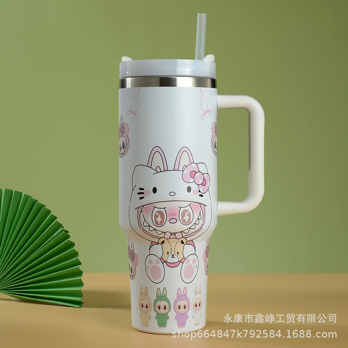 Wholesale 40oz Stainless Steel Thermal Insulation Cup Cartoon Car Cup with Handle and Straw
