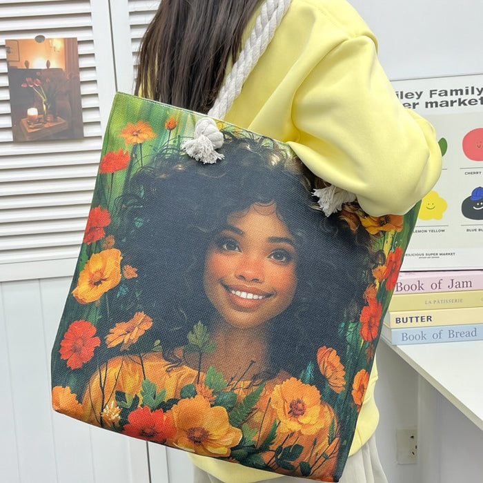 Wholesale Tourist shopping bag Tote bag Printed thick rope large capacity canvas bag Versatile creative handbag