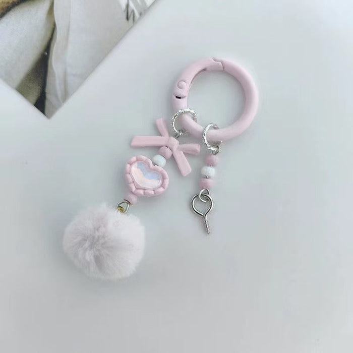 Wholesale Fur Ball Mobile Phone Chain Beaded Cute Hanging Chain Pendant Keychain