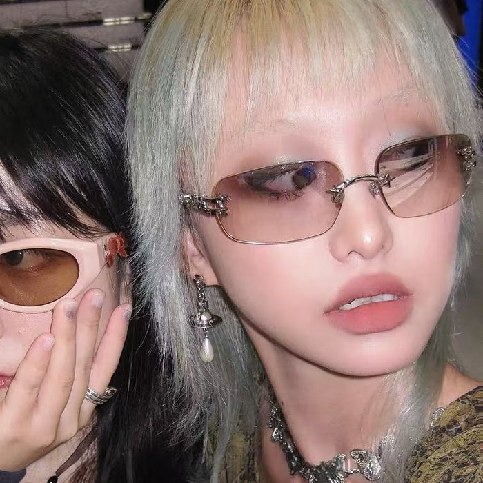 Wholesale Star frameless sunglasses, fashionable and personalized bow sunglasses