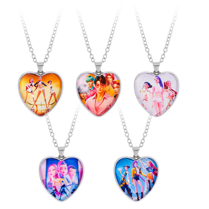 Wholesale Kpop Time Gem Heart Necklace