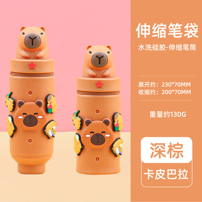 Wholesale Trendy Cartoon Hole Pencil Case Silicone Student Stationery minimum quantity：10