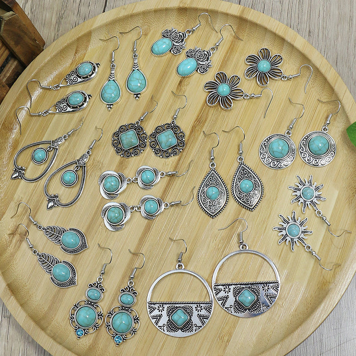 Wholesale Beach Vacation Geometric Alloy Earrings with Turquoise Acrylic Fashion Jewelry MOQ≥2