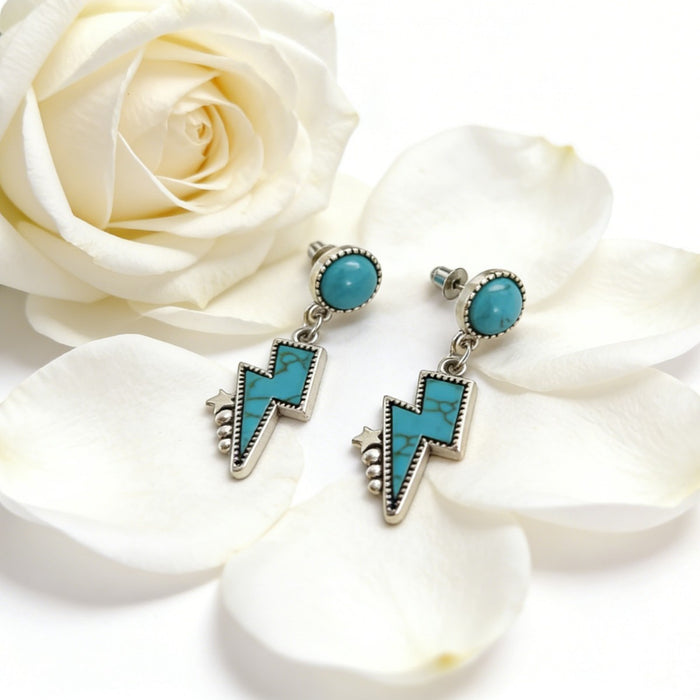 Wholesale Lightning Turquoise Geometric Earrings Ethnic Style Fashion Jewelry