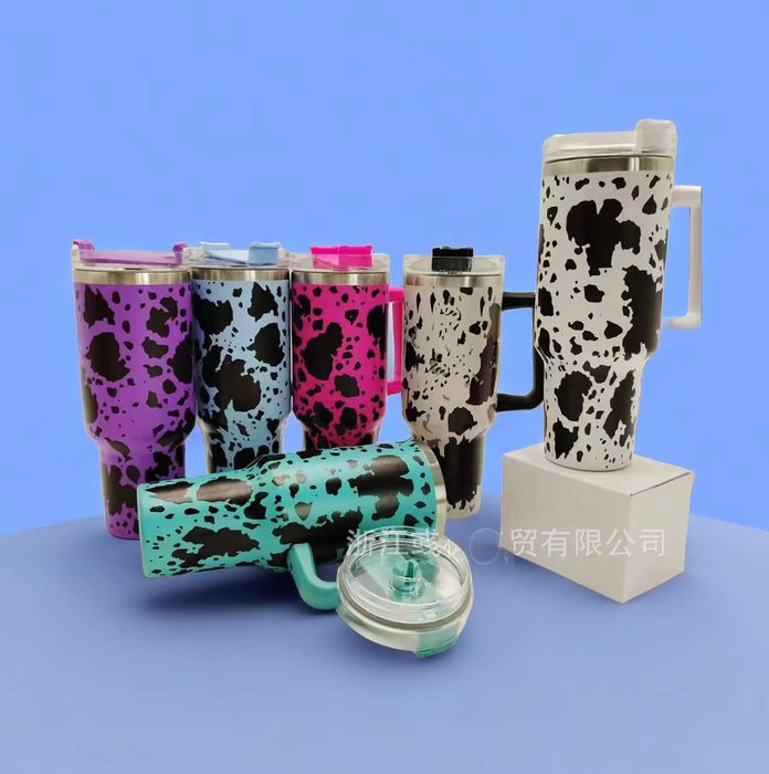 Wholesale Cow Print 40oz Insulated Car Cup with Handle - Stainless Steel Travel MOQ≥2