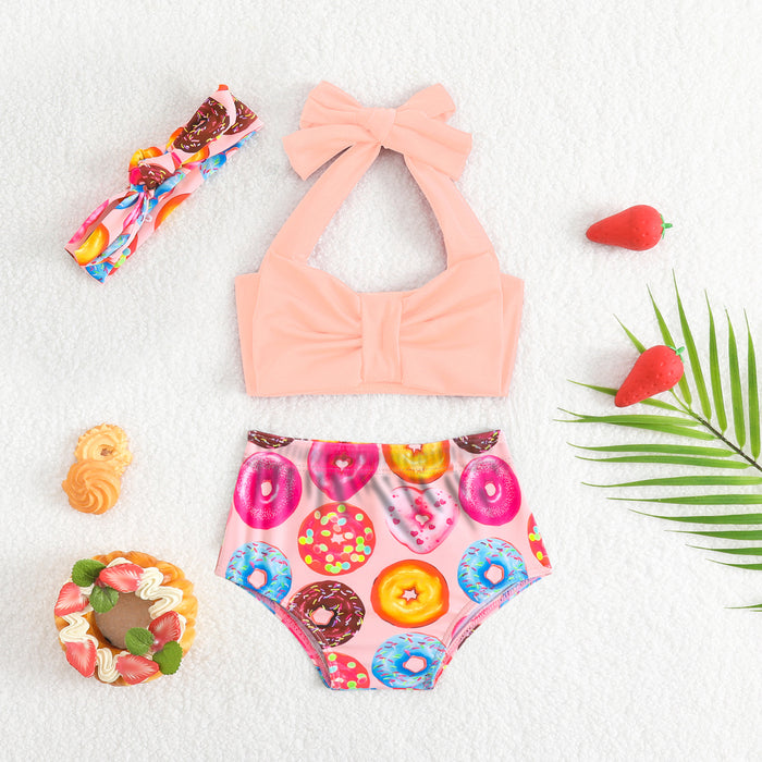 Wholesale Printed swimsuit camisole swimsuit split bow swimming headband
