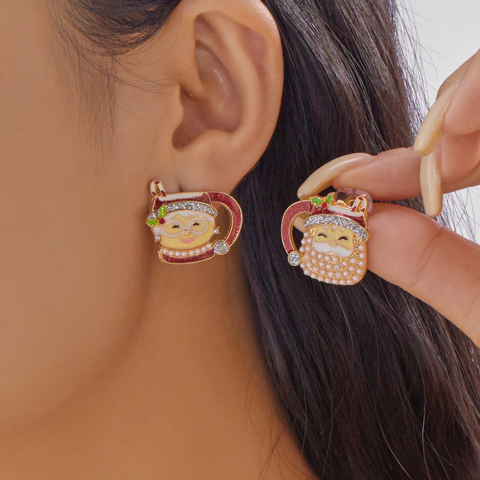 Wholesale Christmas Snowman Snowflake Earrings Red Beaded Design Holiday Fashion Accessory