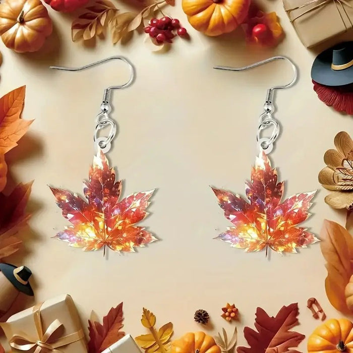 Wholesale Acrylic Thanksgiving Maple Leaf Personalized Earrings JDC-ES-Yujin002