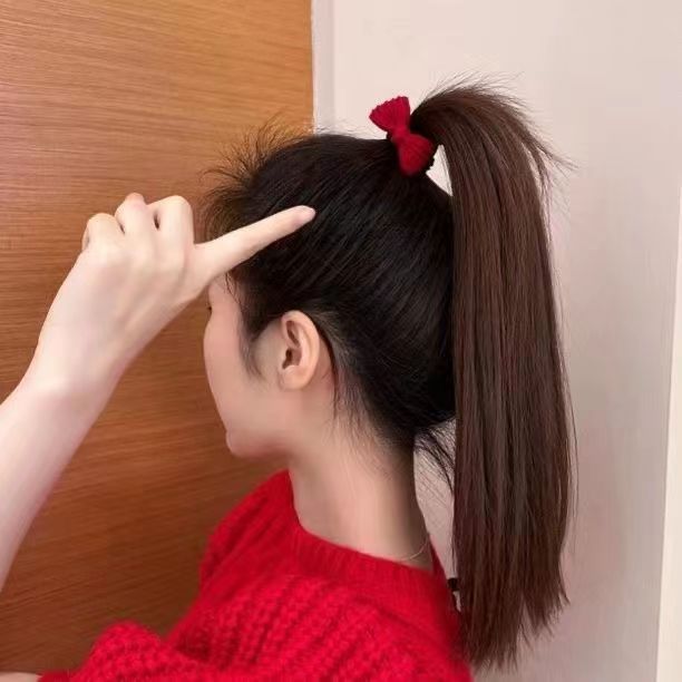 Wholesale New Year Red Bow Hair Cord Ponytail Seamless Thick High Elastic Hair Ring for Girls