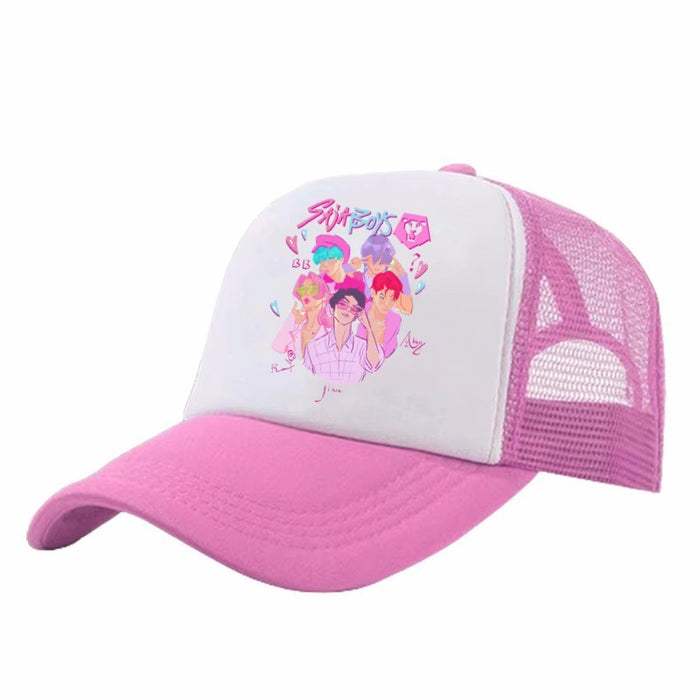 Wholesale KPOP Adjustable Casual Cartoon Print Mesh Baseball Cap