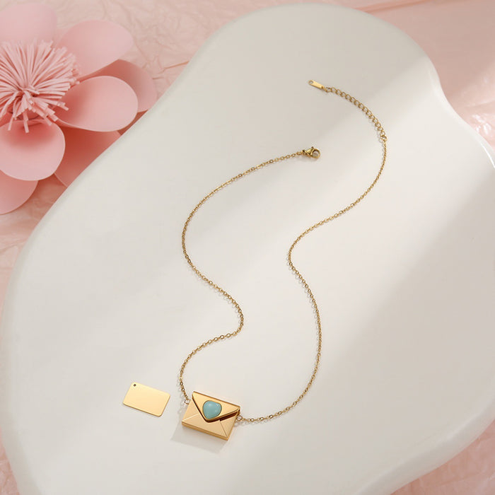 Wholesale Valentine' s Day Natural Stone Heart-Shaped Envelope Stainless Steel Necklace