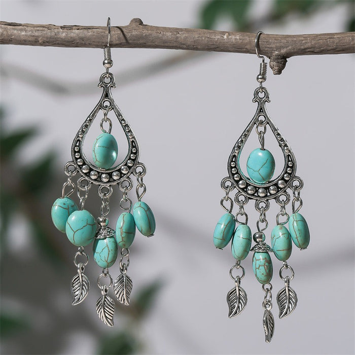 Wholesale Tassel turquoise earrings, retro ethnic style earrings, personalized temperament earrings