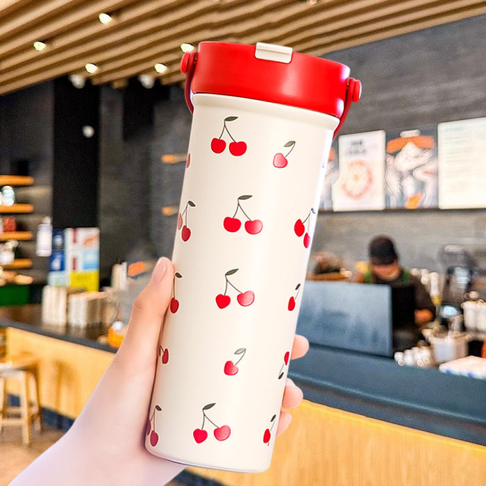 Wholesale Cartoon Thermos Cup Stainless Steel Coffee Cup Large-Capacity Straw Water Cup Fruit Tea Cup