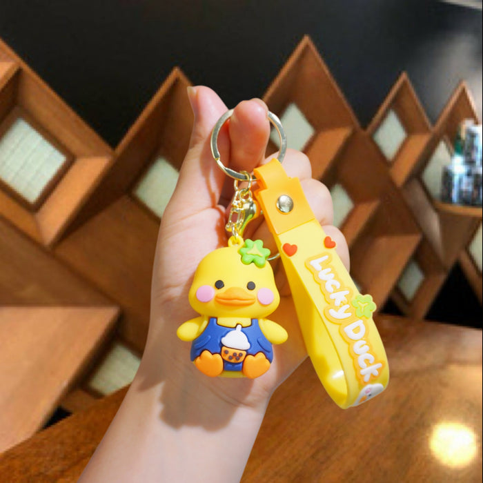 Wholesale Cute Silicone Duck Keychain in Blue Ice Cream Bag Charm Car Accessory