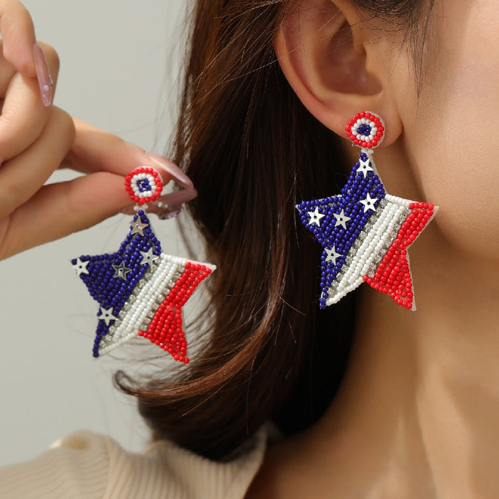 Wholesale Wholesale of national flag earrings with red, white, and blue pentagrams