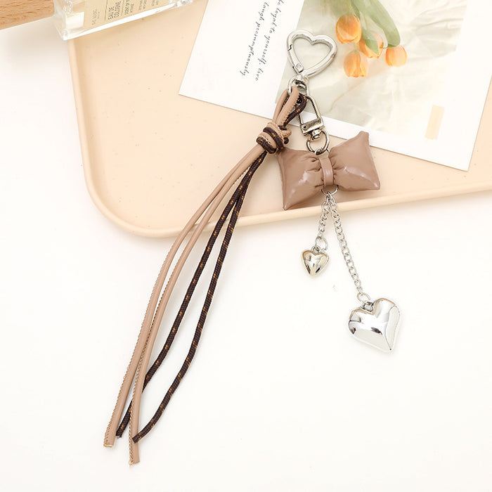 Wholesale Leather bow heart pendant luggage keychain lanyard accessories single buckle tassel pendant accessories