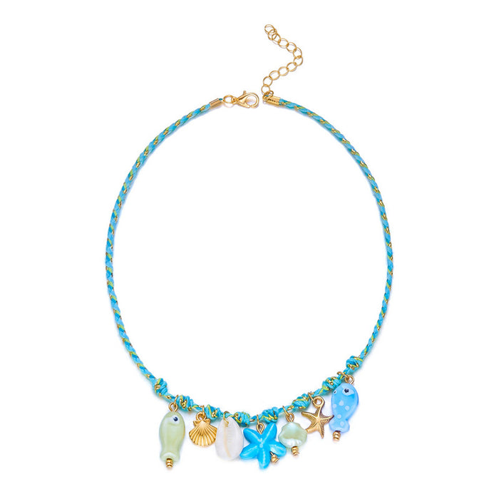 Wholesale Ocean Layered Multi-Color Ceramic Bead Necklace with Seashell and Starfish Charm