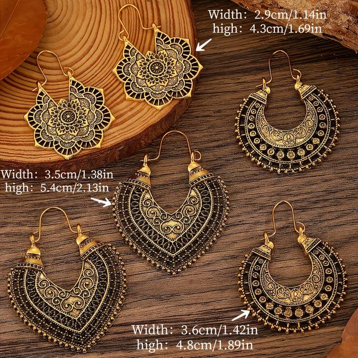 Wholesale Retro Bohemian Hollow Floral Earrings Set 3 Pairs Alloy Geometric Earrings