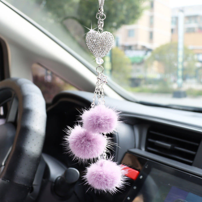 Wholesale Pink Plush Fur Ball Car Pendant Heart Design Car Interior Decoration